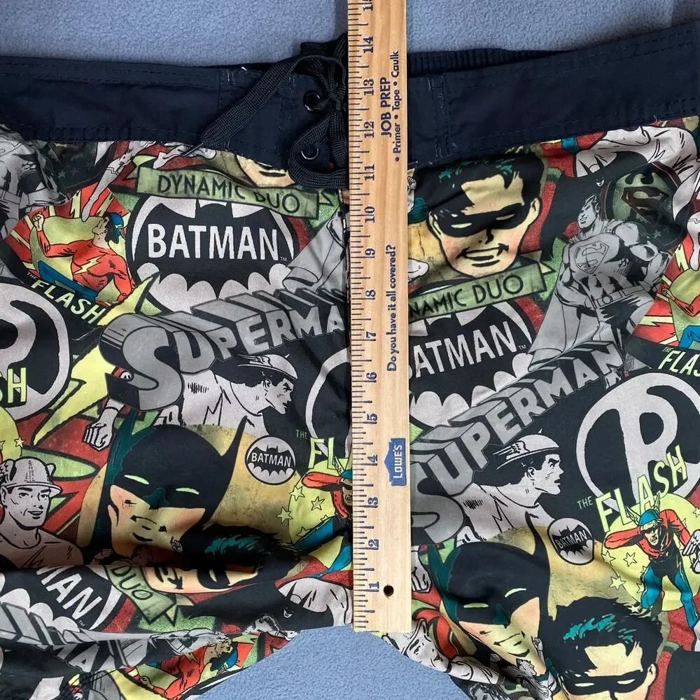 Batman DC Comics Retro Swim Trunks Mens 2XL Superman Flash Lined Pocket‎ Beach